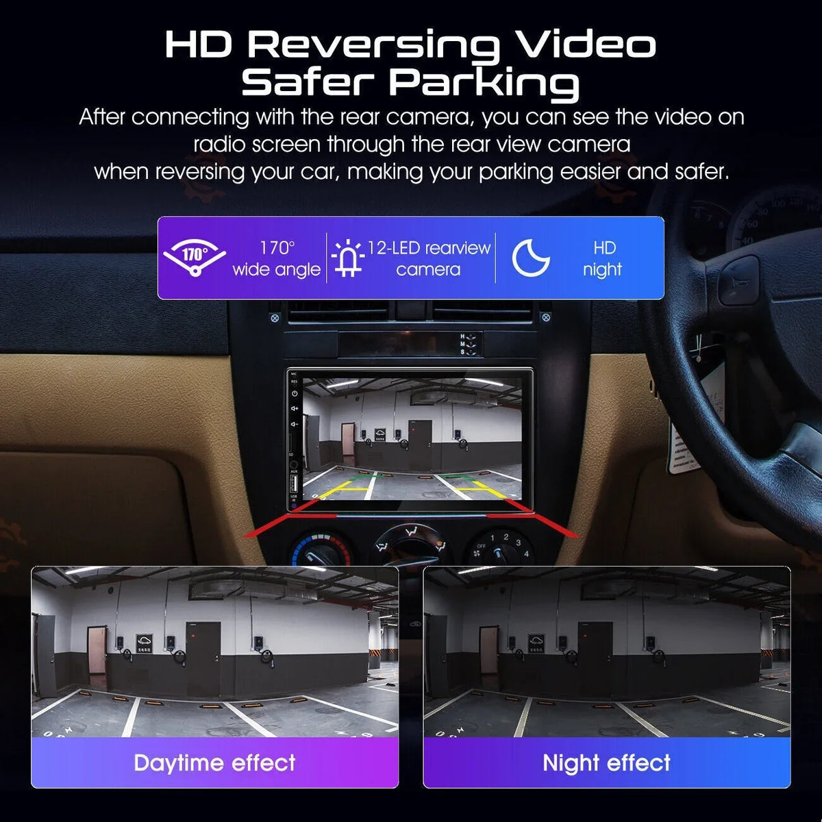 Double 2Din 7" Car Stereo Android/Apple Carplay Radio Touch Screen Player + 12LED Camera