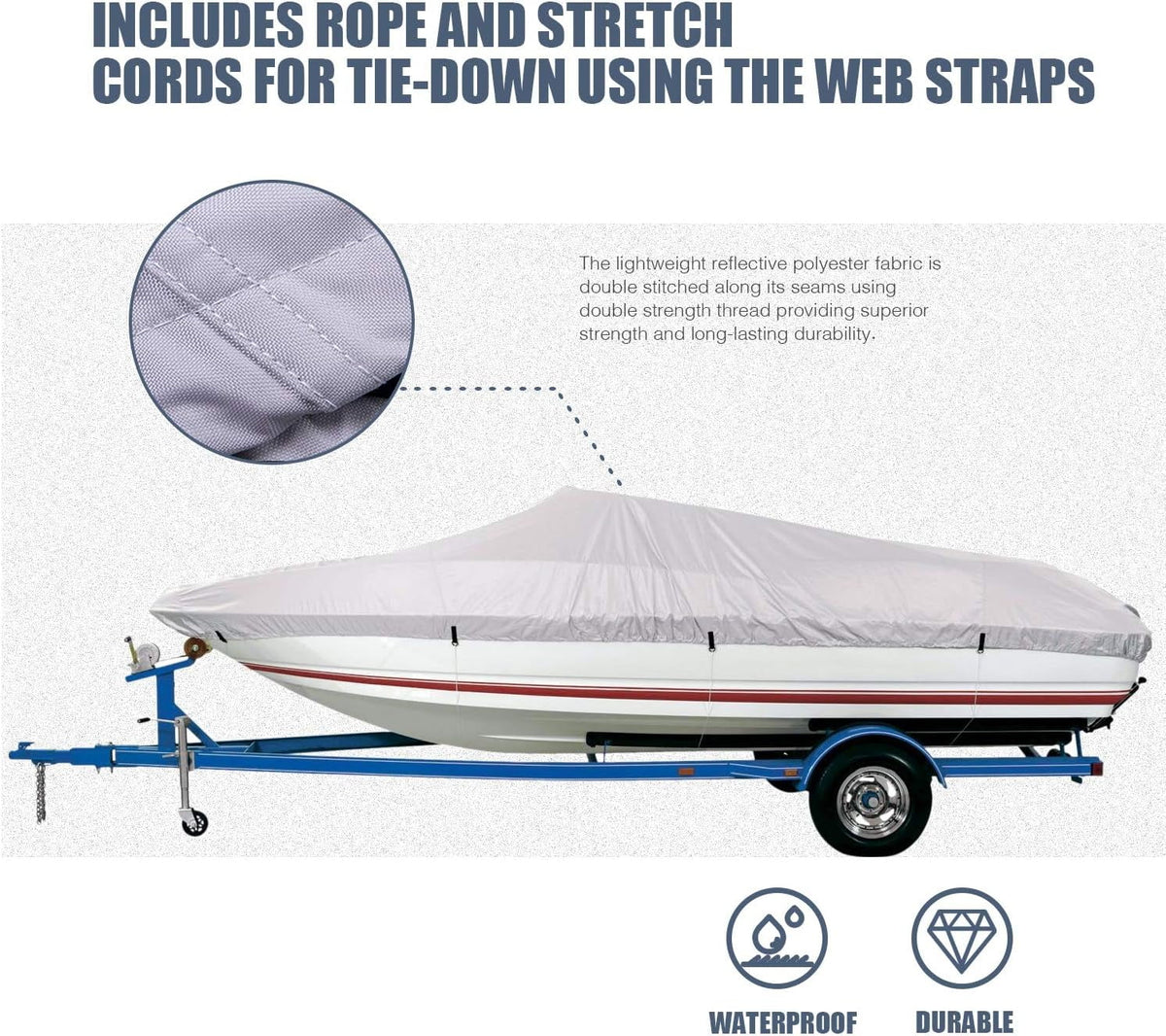 Trailable Marine Grade Boat Cover Heavy Duty 600D Fits V-Hull Runabouts Aluminum Fishing Pro-Style Bass Boats F Fit 17-19Ft Width To 96In 9921-0122-36