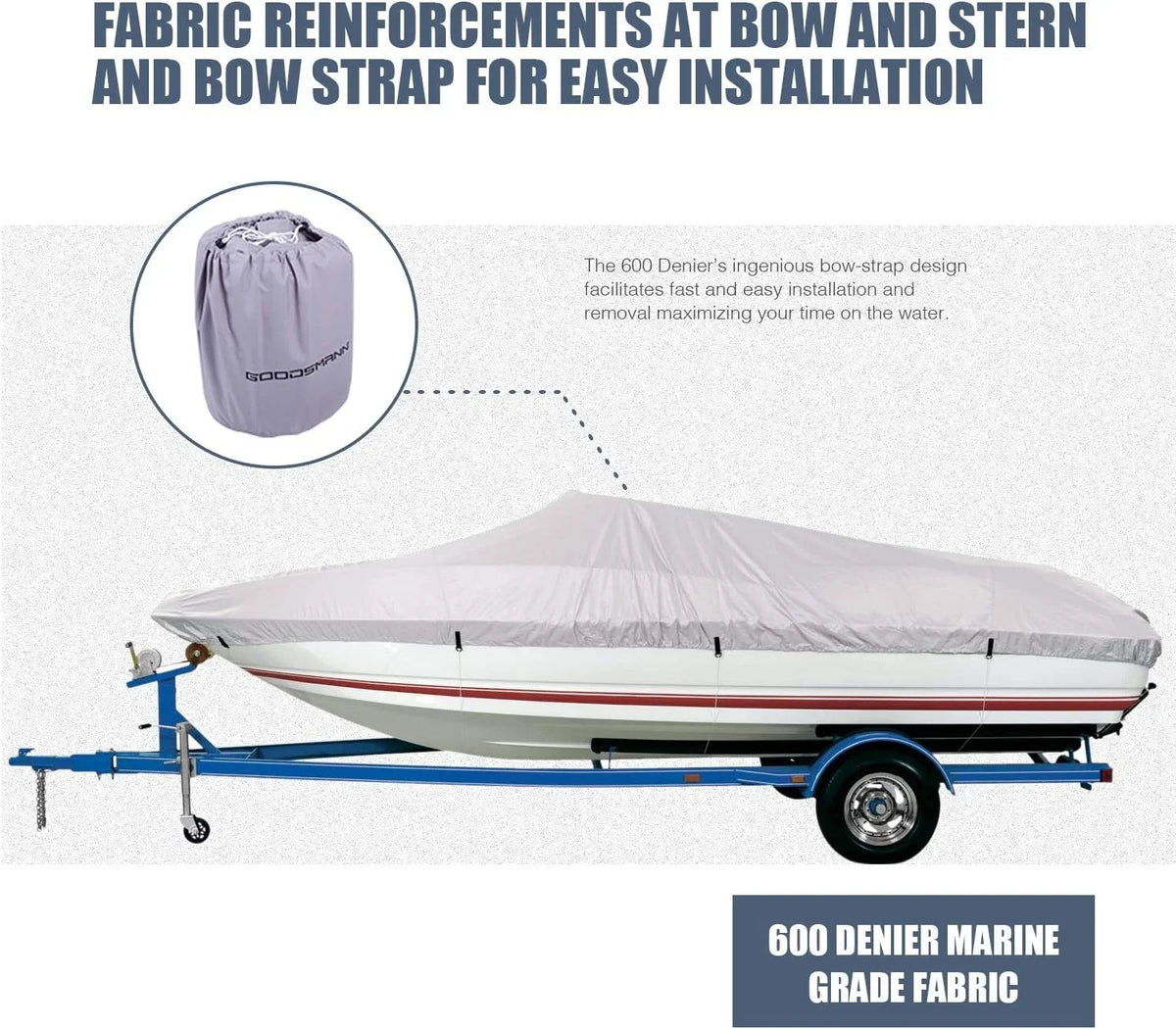 Trailable Marine Grade Boat Cover Heavy Duty 600D Fits V-Hull Runabouts Aluminum Fishing Pro-Style Bass Boats F Fit 17-19Ft Width To 96In 9921-0122-36