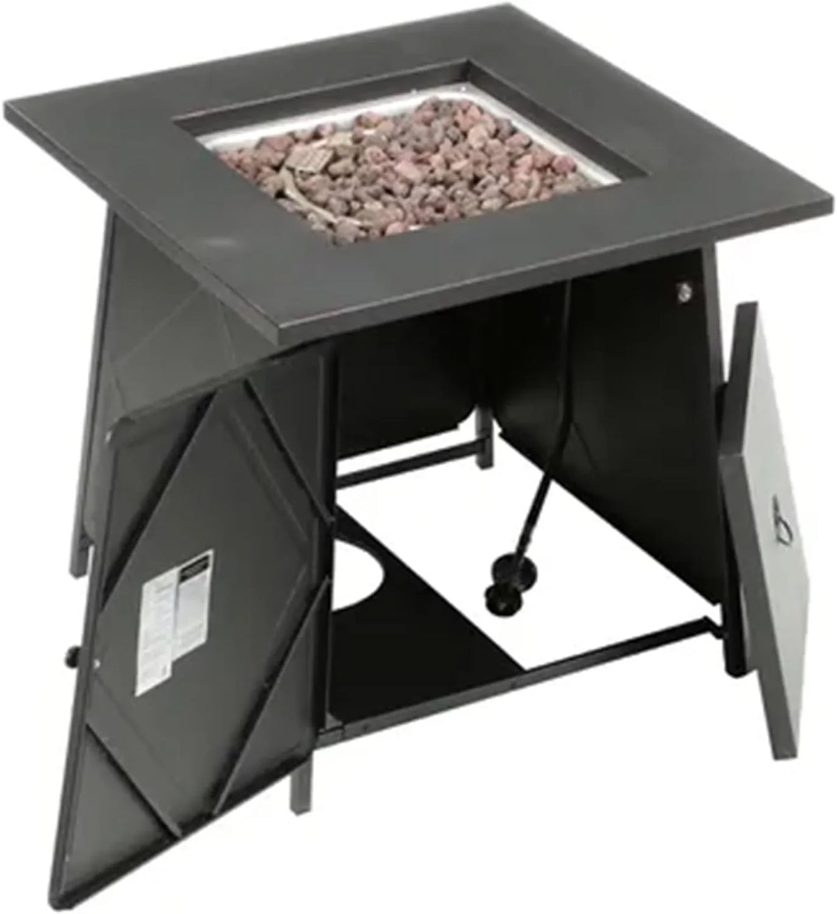 28 Inch Steel Square Gas Outdoor Backyard Tabletop Fire Pit with Lava Rocks and Steel Cover Lid, Black
