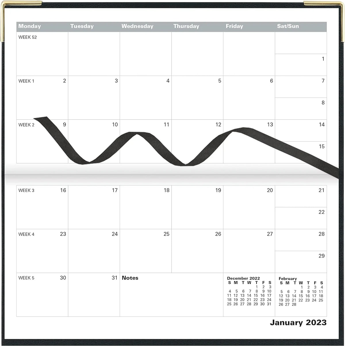 Of London 12S Daily Planner, Day Per Page, Classic Slim Month Per Page, 13 Months Jan 2023 - Jan 2024, Landscape Diary 2023 6 5/8" 3 1/4" (Black)