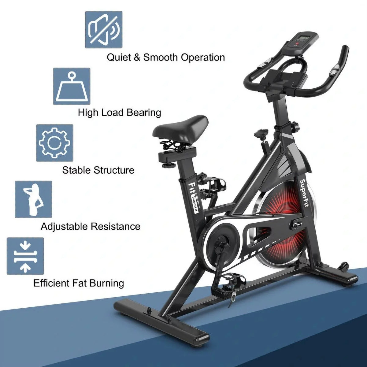 Exercise Bicycle, Adjustable Resistance Silent Belt Drive, Gym Indoor Stationary Bike, Red