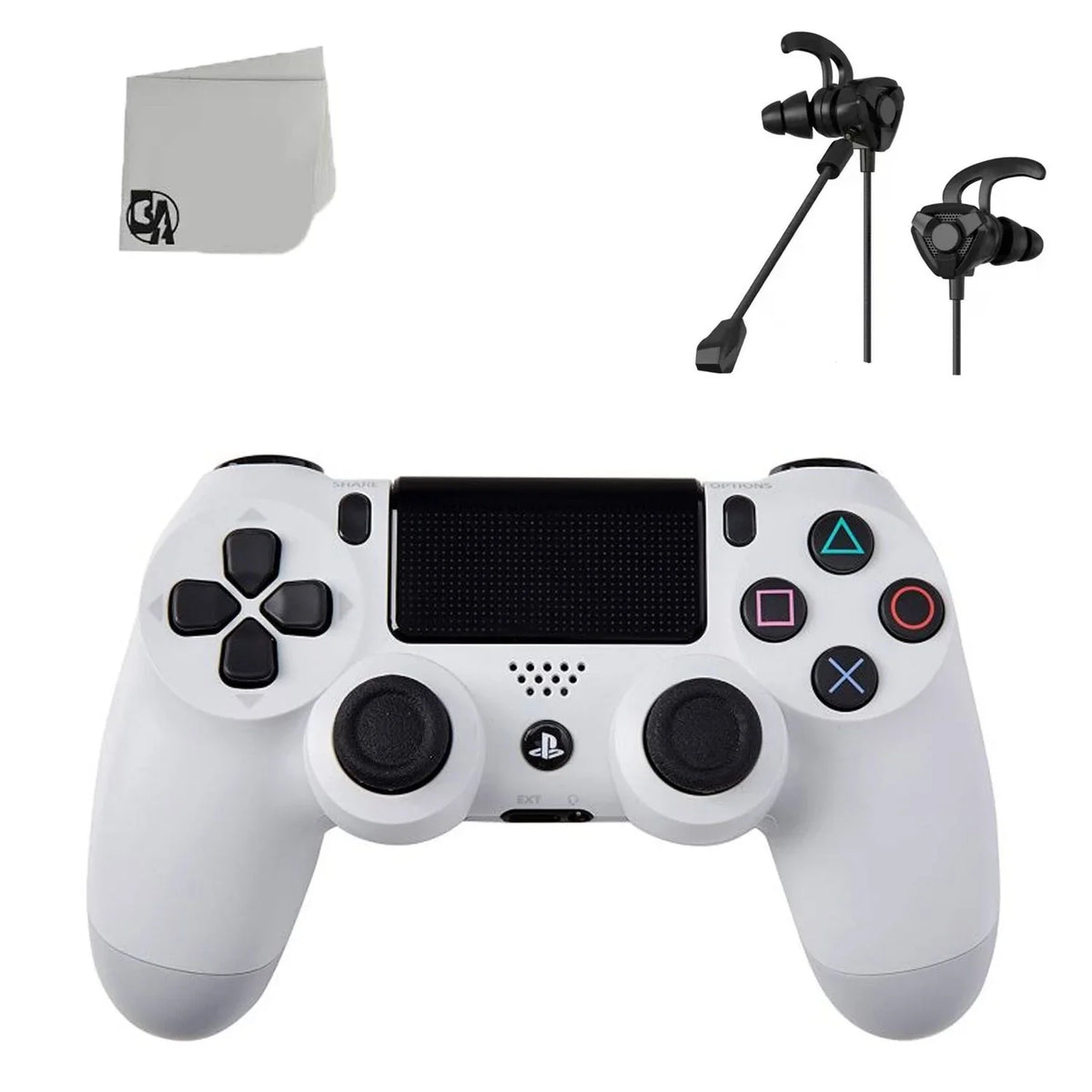 DualShock PlayStation 4 Wireless Controller - White Blue - Like New With Earbuds Bundle