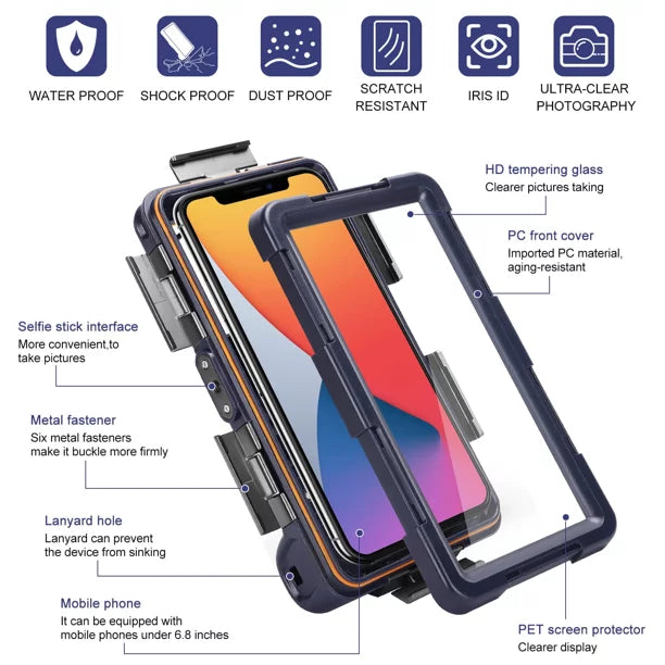 UrbanX Professional [15m/50ft] Swimming Diving Surfing Snorkeling Photo Video Waterproof Protective Case Underwater Housing for  J2 And all Phones Up to 6.9 Inch  with Lanyard