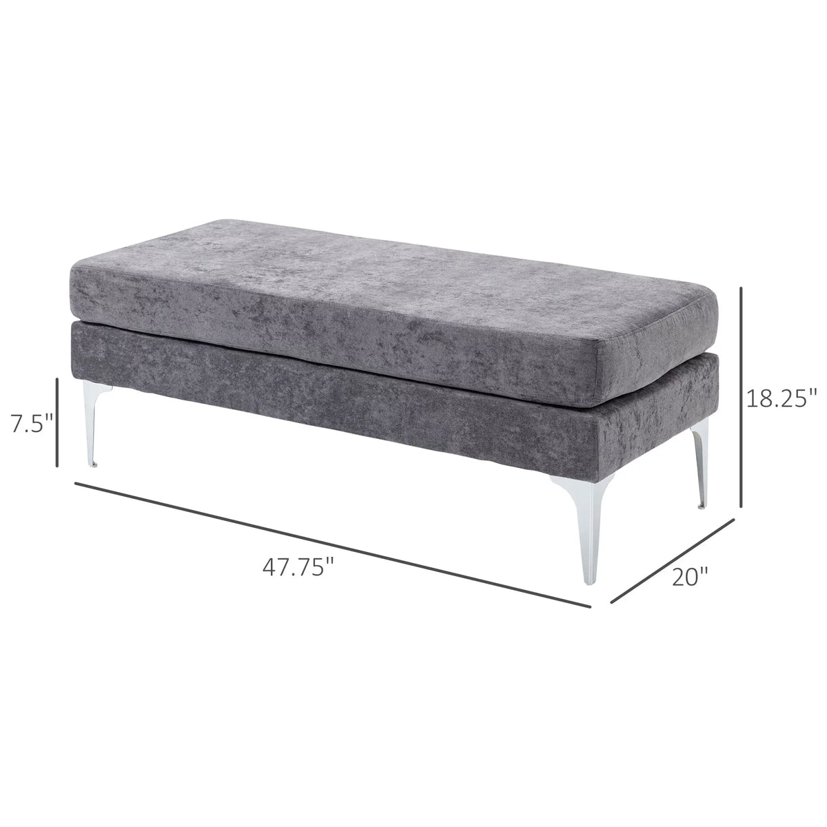 48" End of Bed Bench with Steel Legs, Dark Gray