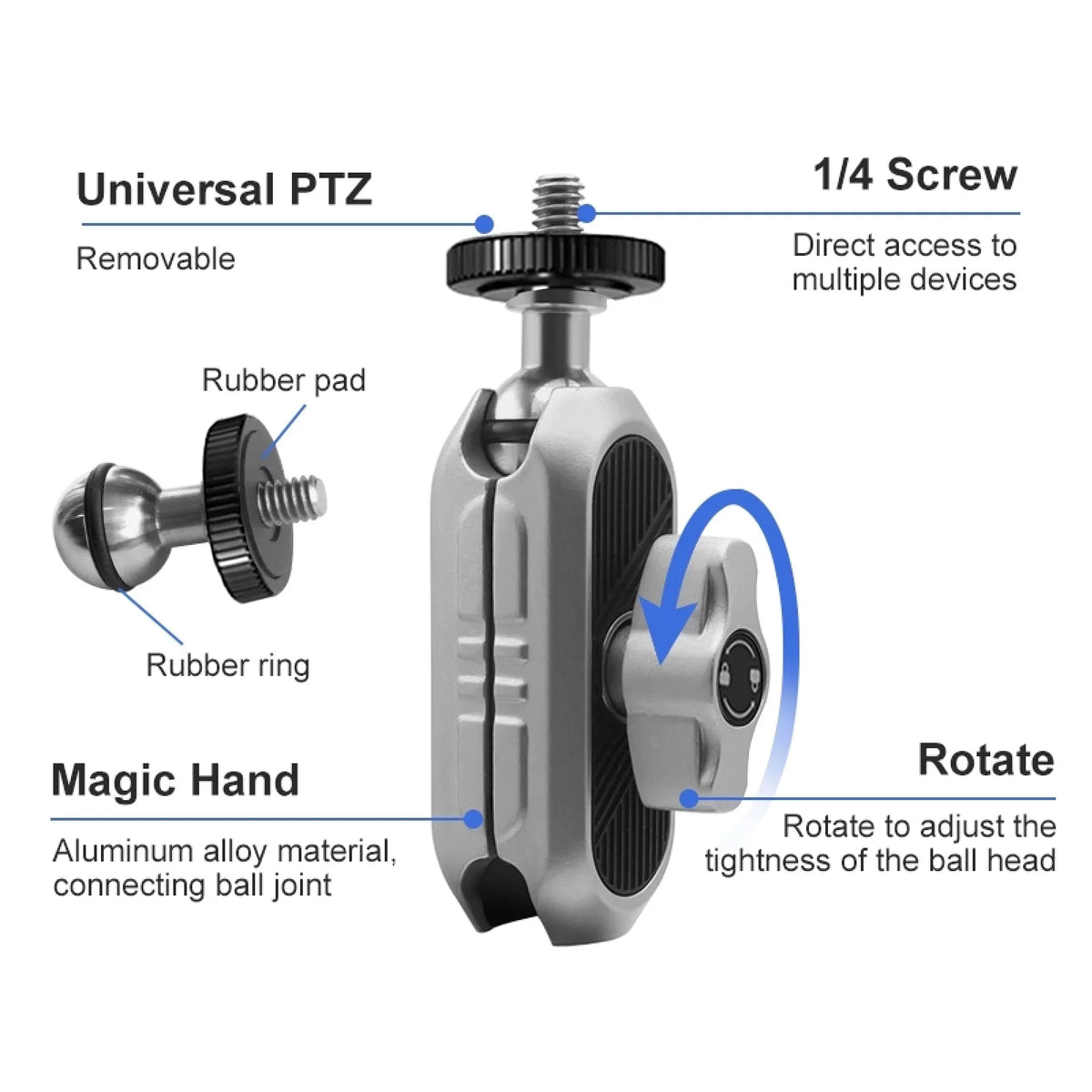 Aluminum Alloy Camera Mount Clamp - Bicycle Handlebar Adapter, 1.5kg Load Capacity, Dual Rotatable Ball Head, Adapter, Compatible with , , Hero 11/10/9/8/7, Insta360