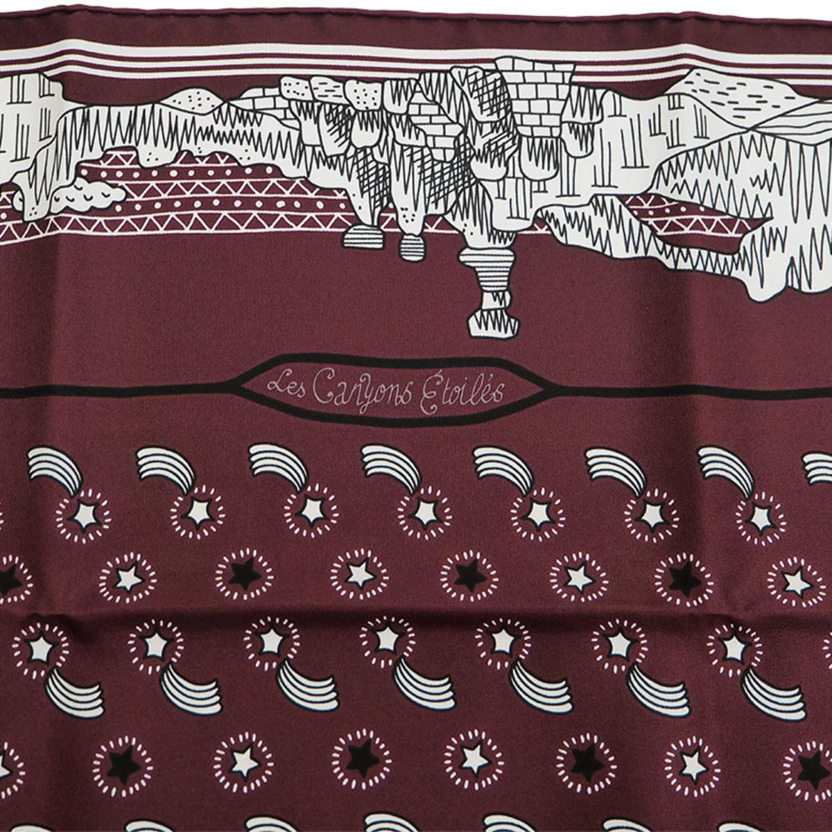 Pre-Owned  Hermes Not For Sale Limited Petit Care Carre 55 Les Canyons Etoiles From the to Stars Nanatsu Star Train Scarf Muffler Pocket Chief (Like New)