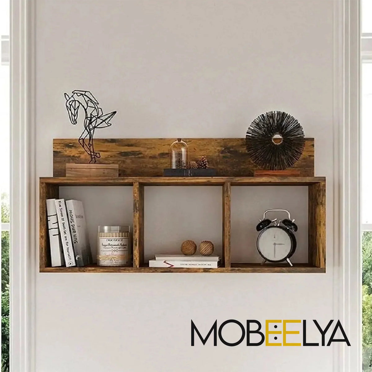 Natural Pine Wood Wall Shelf | Modern Floating Organizer | Items Storage Floating Wall Decor | Decorative Gift | Easy to Install,  Mobeelya