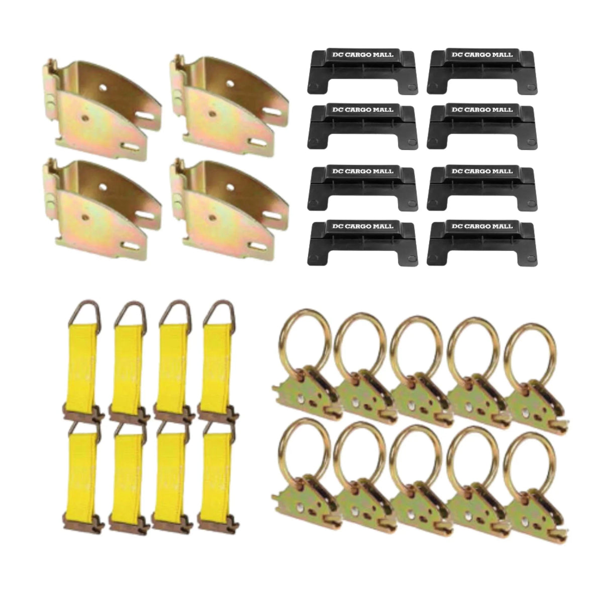 """E-Track TieDown Kit: 4 Wood Beam Sockets, 10 O Rings, 8 End Caps, 8 Rope TieOffs. Ideal TieDown Accessories Bundle for Trucks, Warehouses, Docks, Trailers, Boats. E-track  included."""