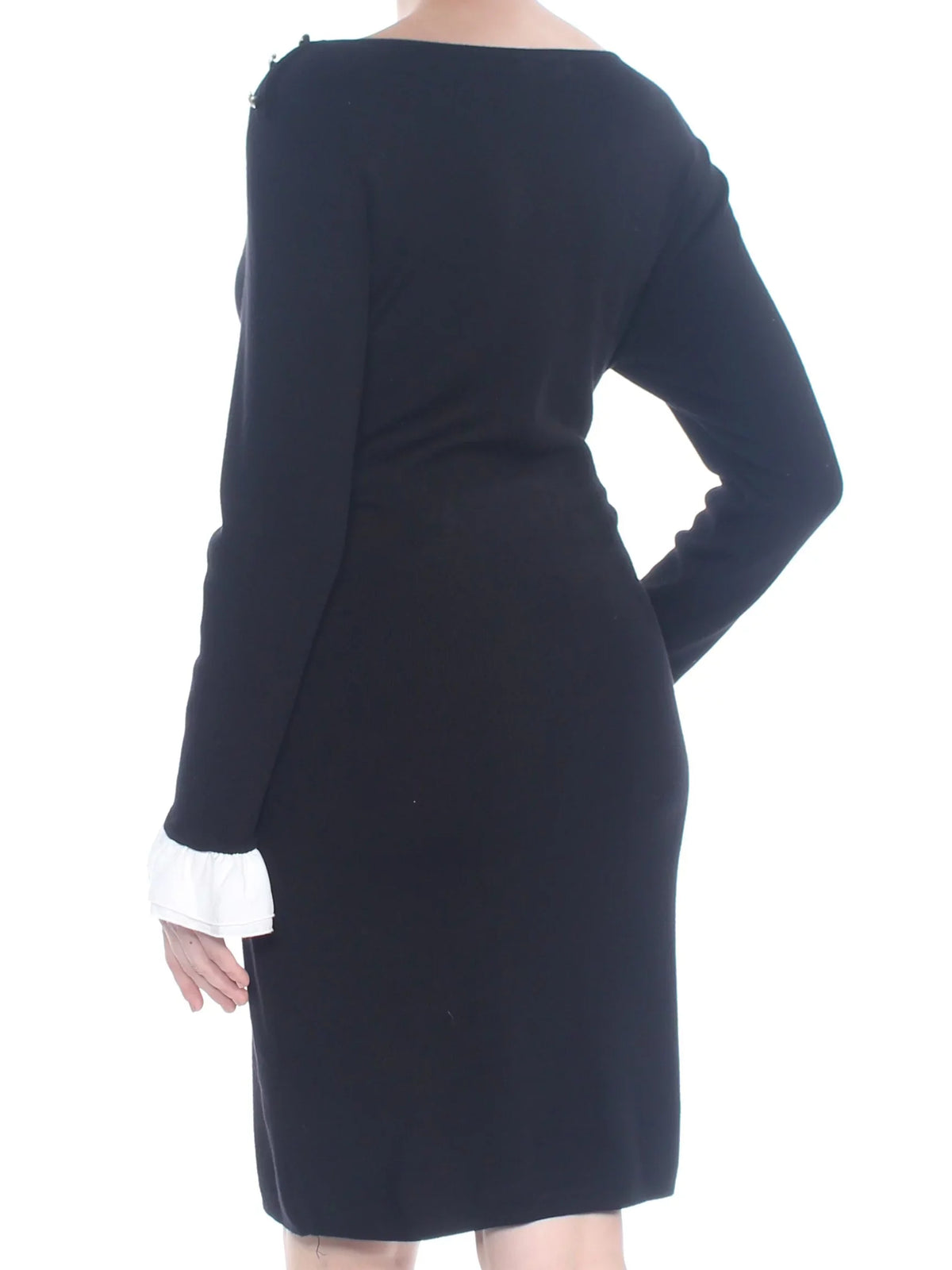 $119 Womens New 1216 Black Shoulder Button Sheath Sweater Dress L