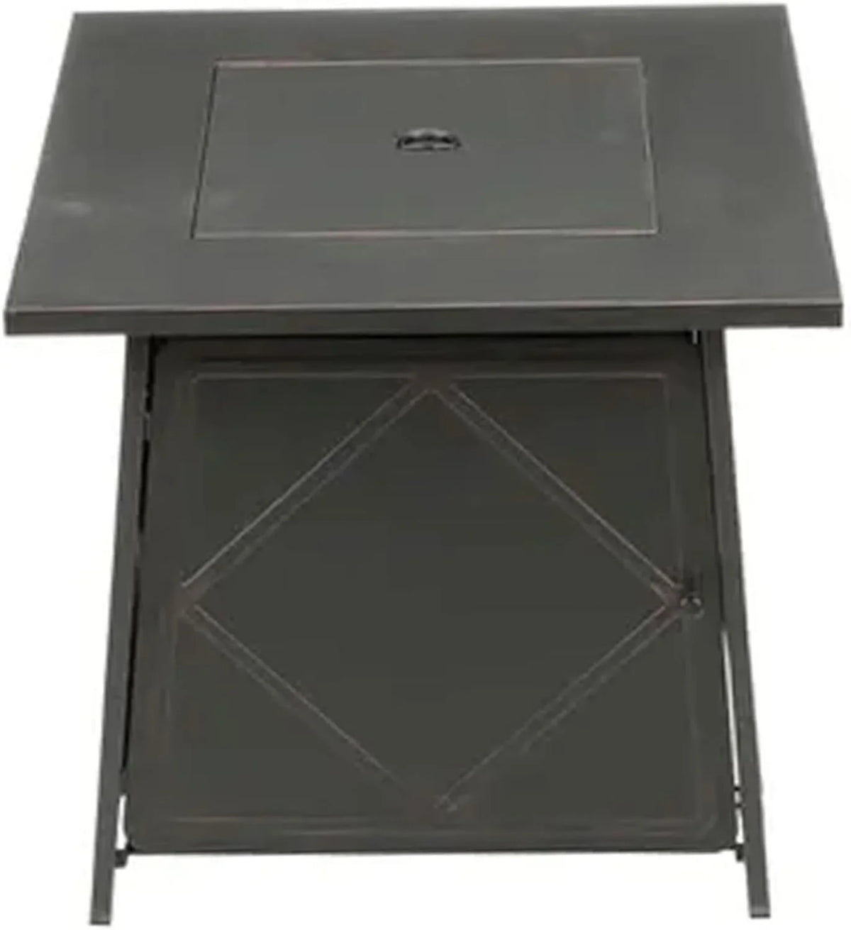 28 Inch Steel Square Gas Outdoor Backyard Tabletop Fire Pit with Lava Rocks and Steel Cover Lid, Black