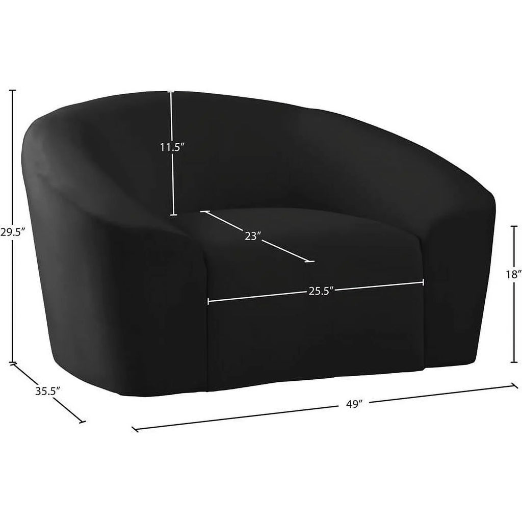 Maklaine Upholstery Contemporary Velvet Chair with Curved Back in Black
