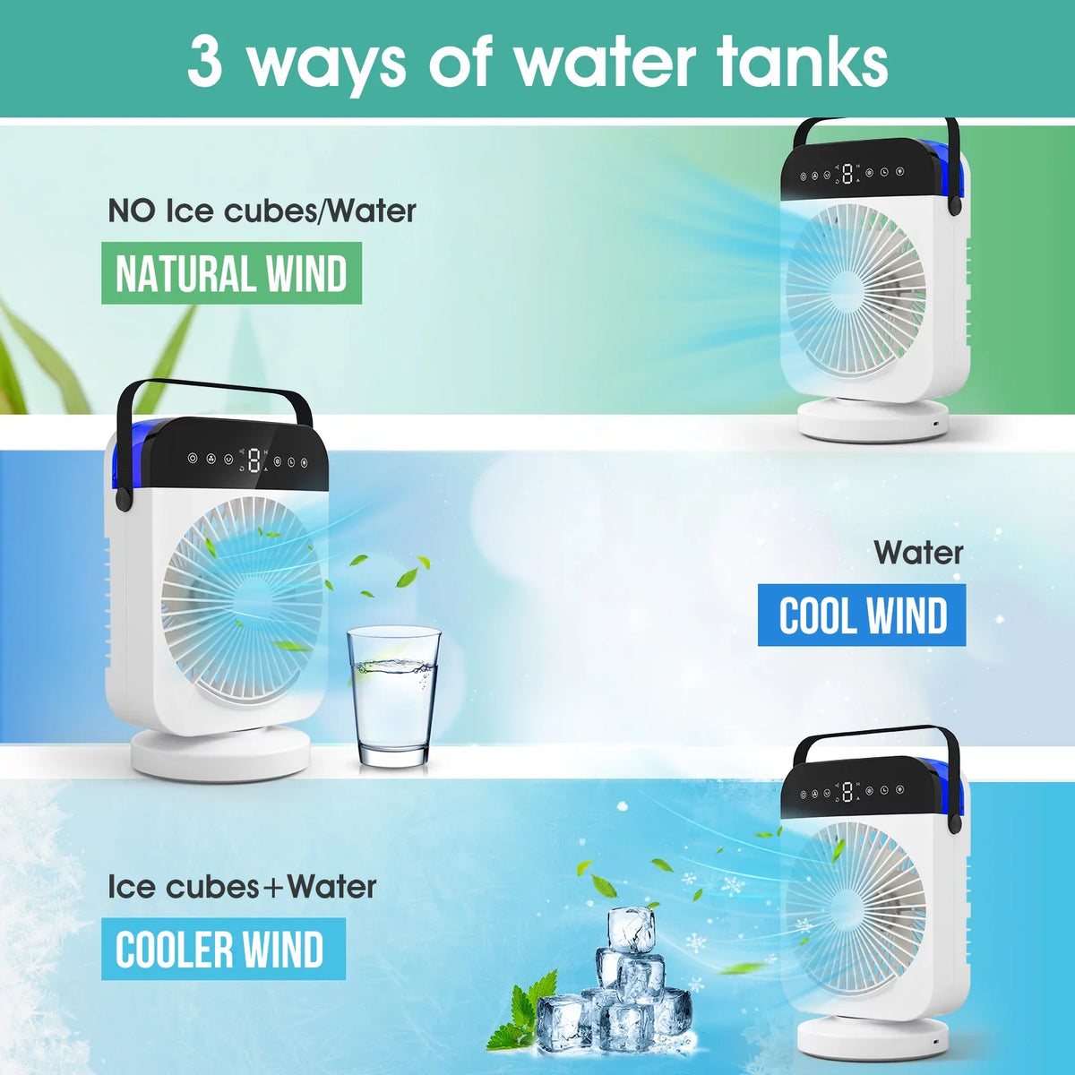Portable Air Conditioner,Mini Personal Evaporative Air Cooler With 4 Speeds,Oscillation/Humidifier/Timing Function, Small Desktop Cooling Fan With Led Light For Room Office Camping